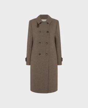 Clarendon Houndstooth Wool Blend Trench Coat