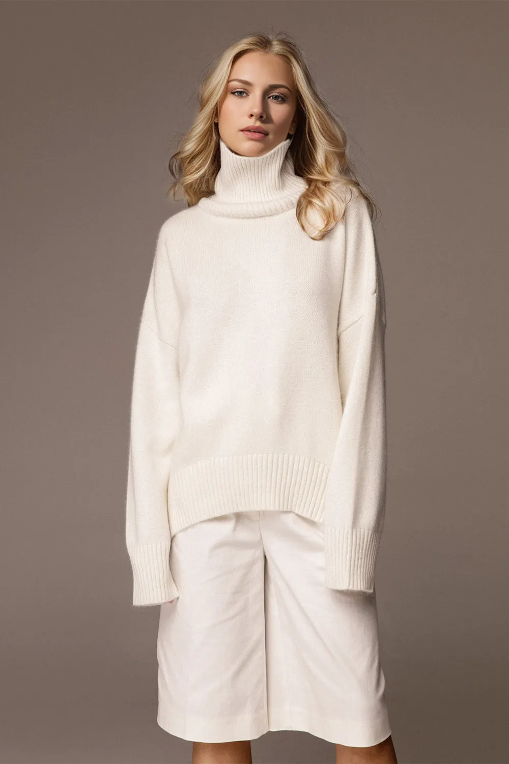 Cozy Turtleneck Dropped Shoulder Long Sleeve Sweater