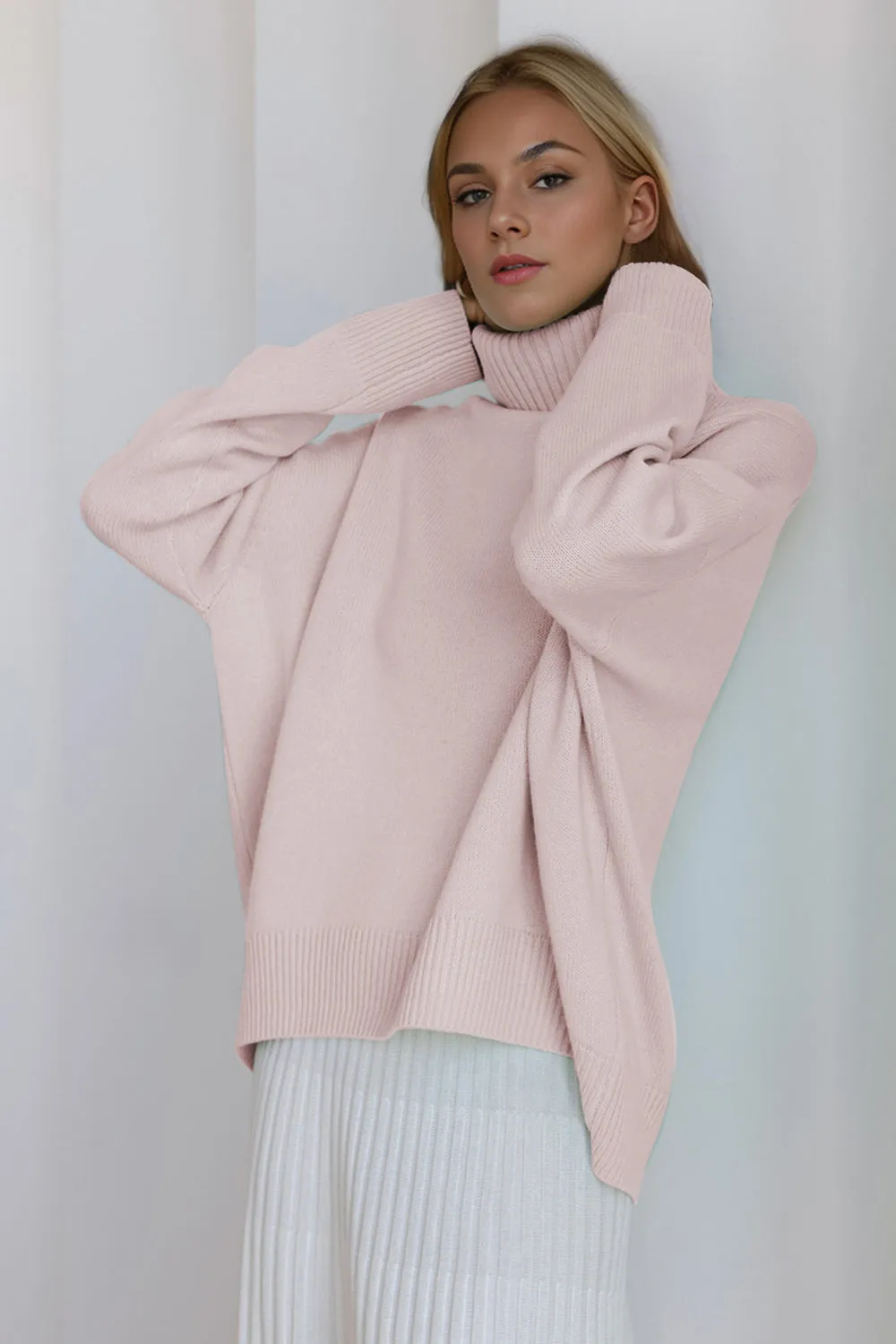 Cozy Turtleneck Dropped Shoulder Long Sleeve Sweater