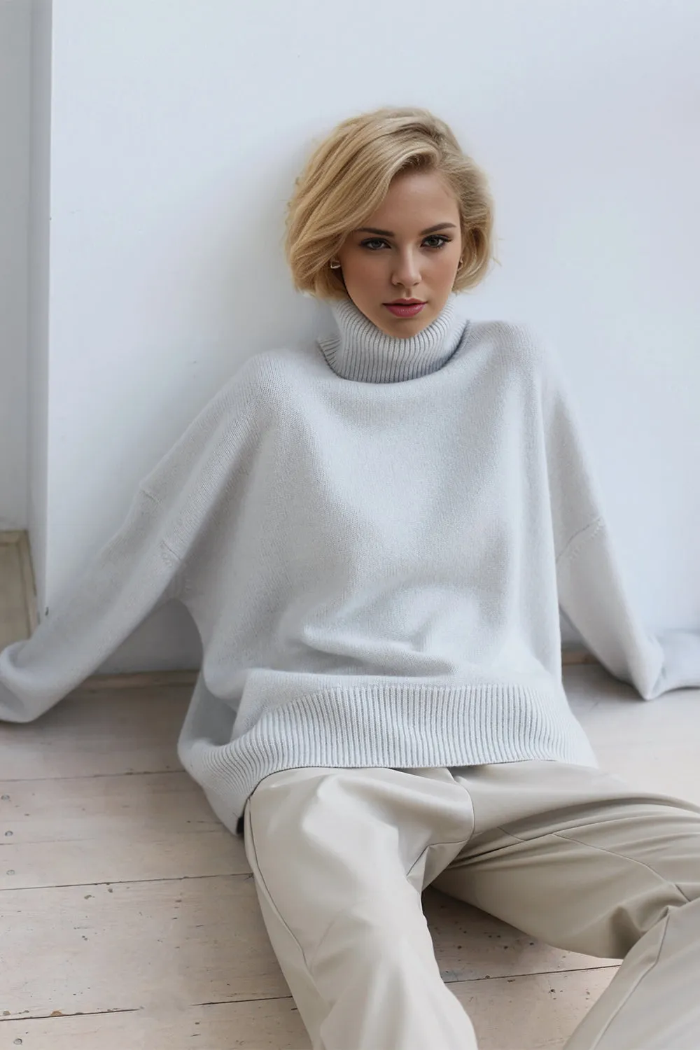 Cozy Turtleneck Dropped Shoulder Long Sleeve Sweater