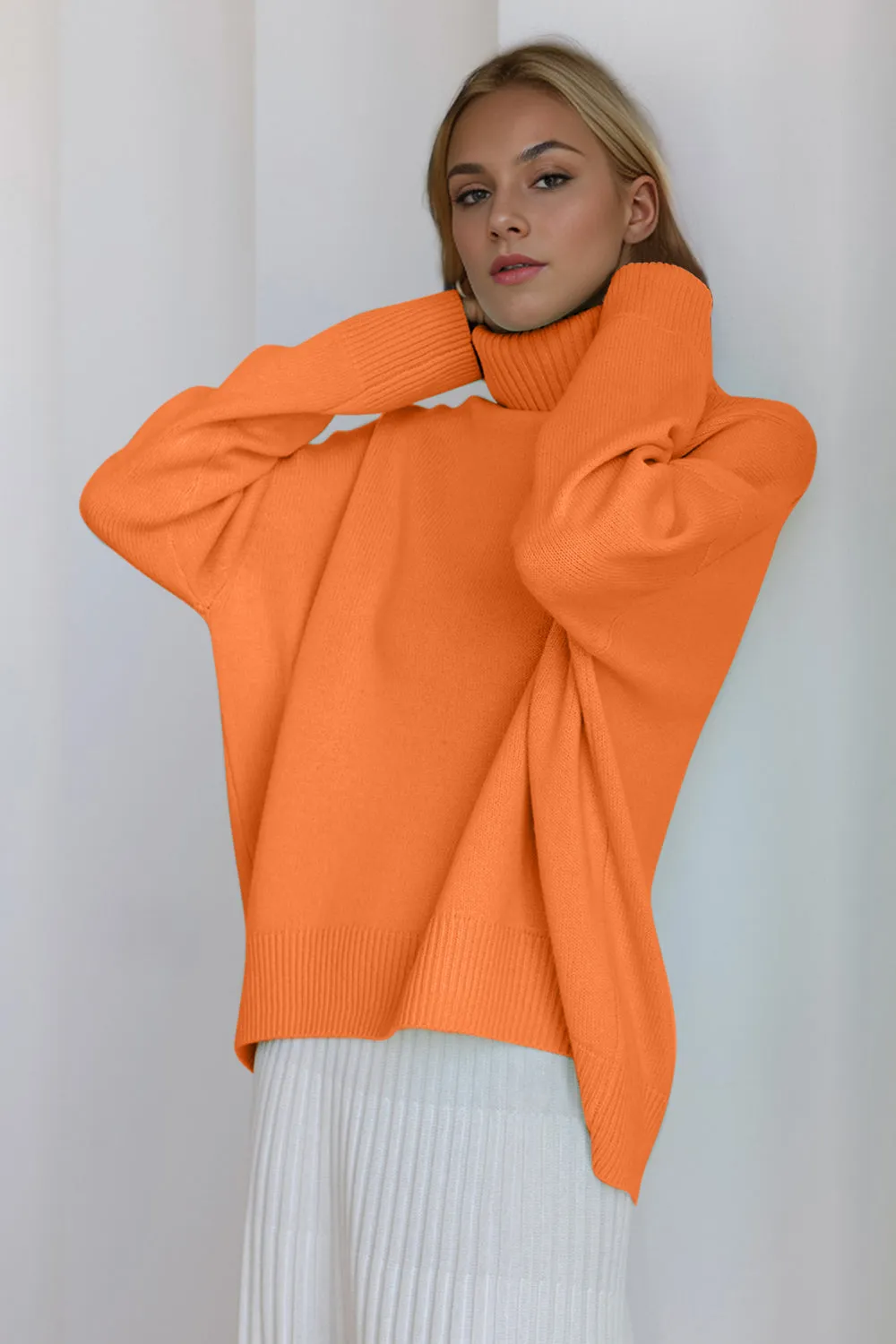 Cozy Turtleneck Dropped Shoulder Long Sleeve Sweater