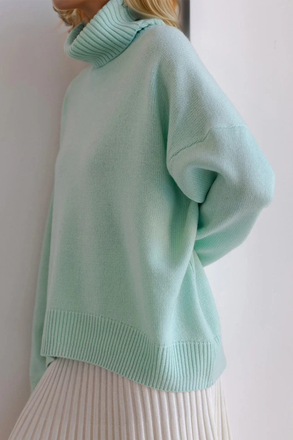 Cozy Turtleneck Dropped Shoulder Long Sleeve Sweater