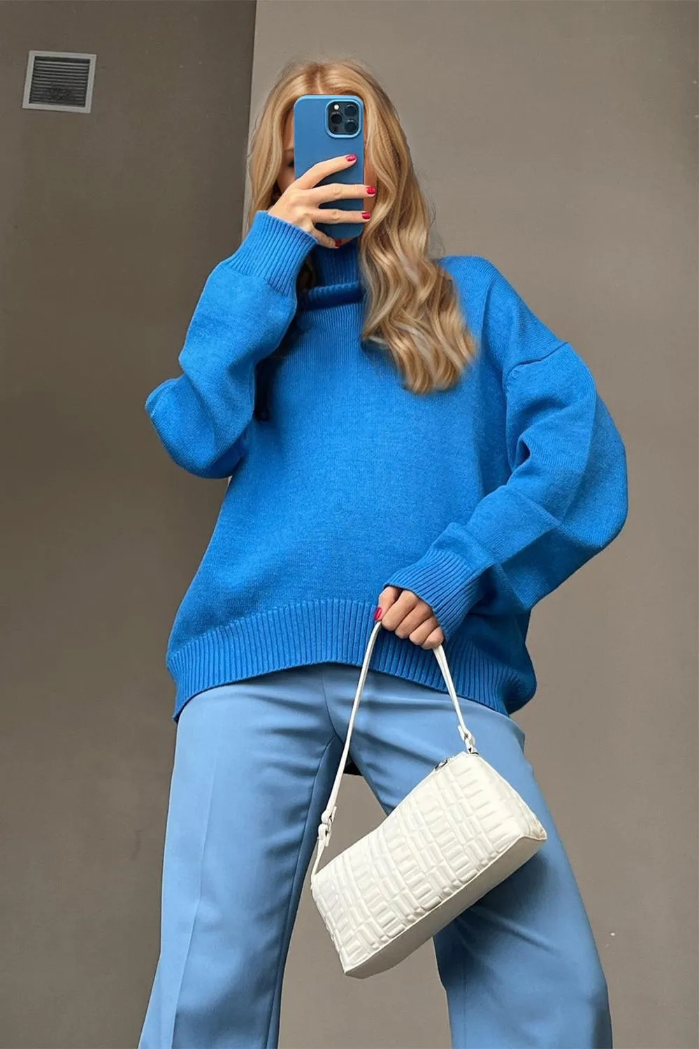 Cozy Turtleneck Dropped Shoulder Long Sleeve Sweater