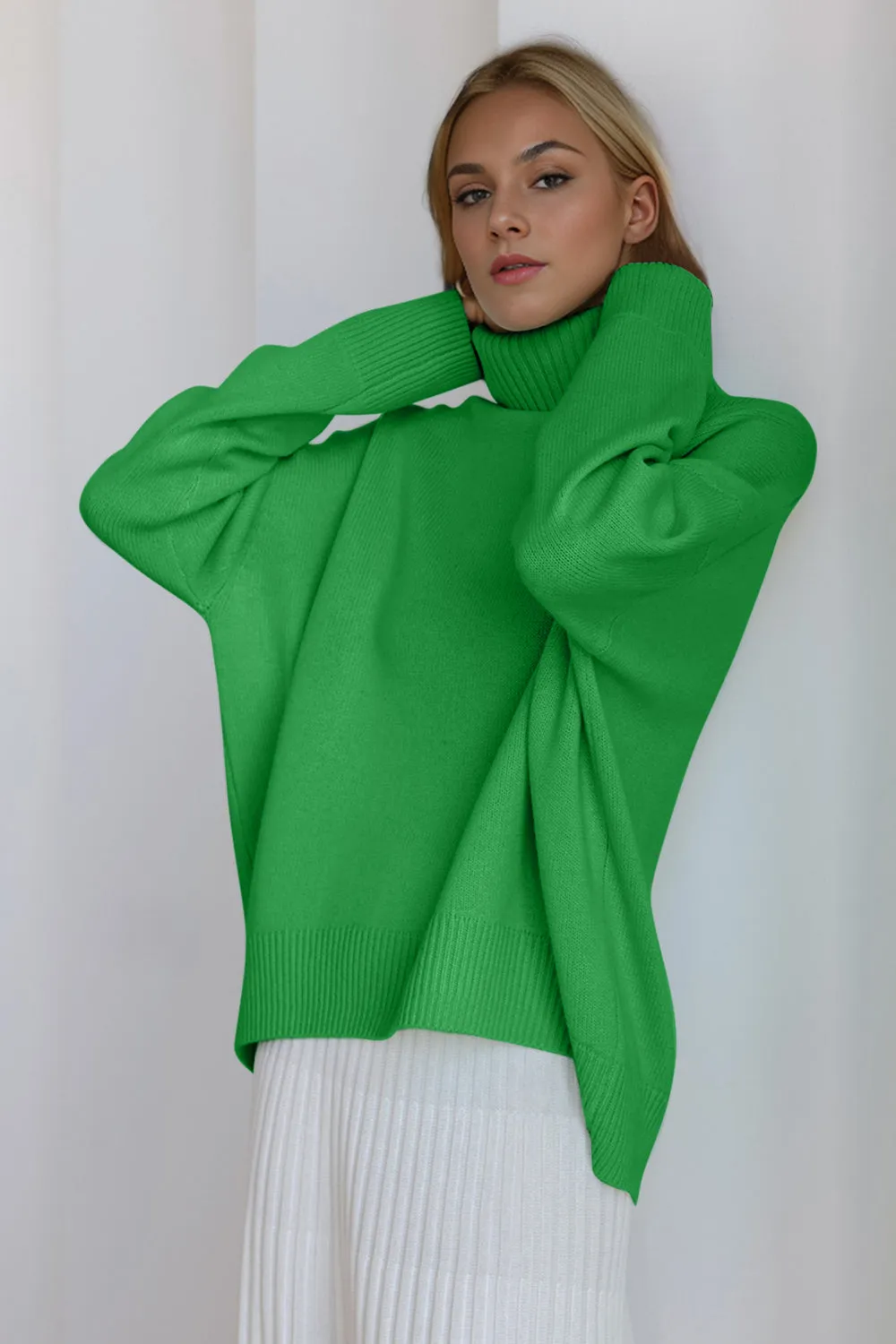 Cozy Turtleneck Dropped Shoulder Long Sleeve Sweater