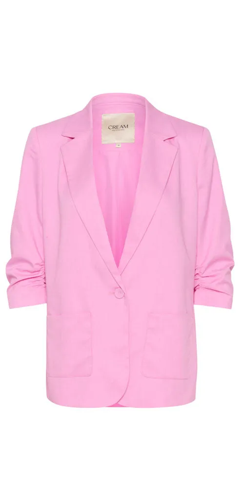 Cream Ruched Blazer, pink