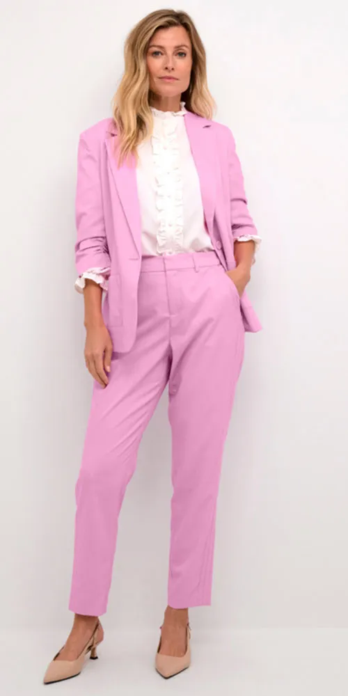 Cream Ruched Blazer, pink