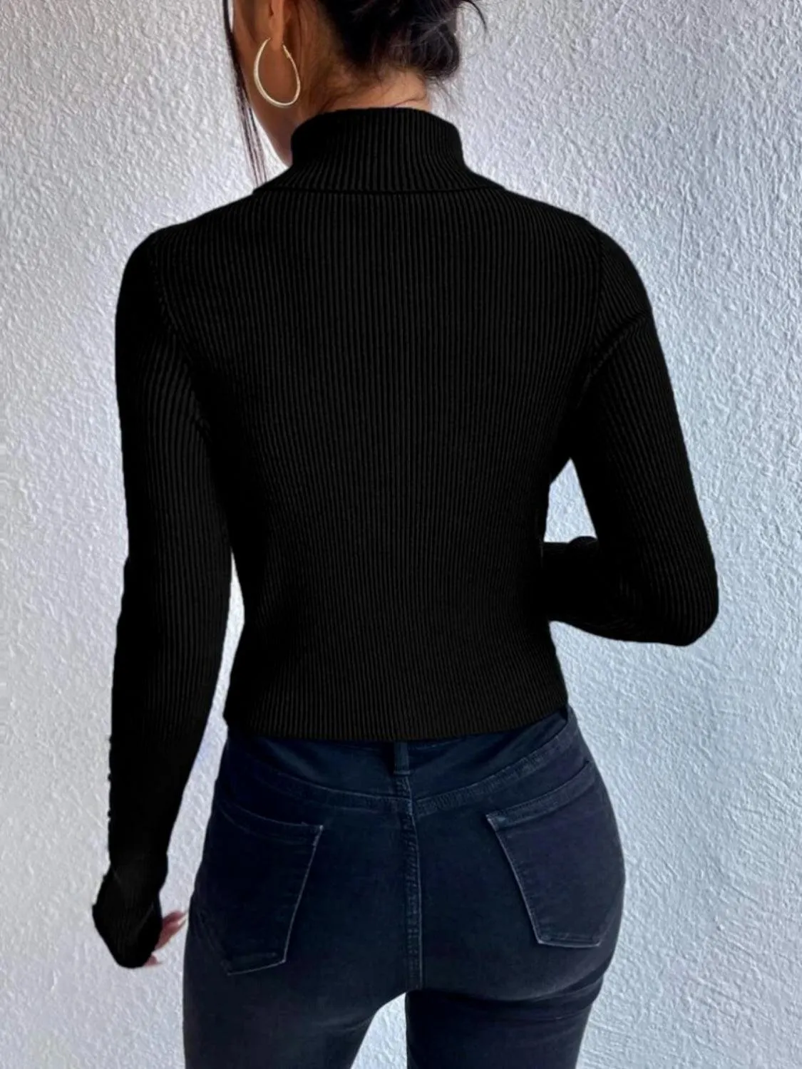 Cutout Turtleneck Rib-Knit Top