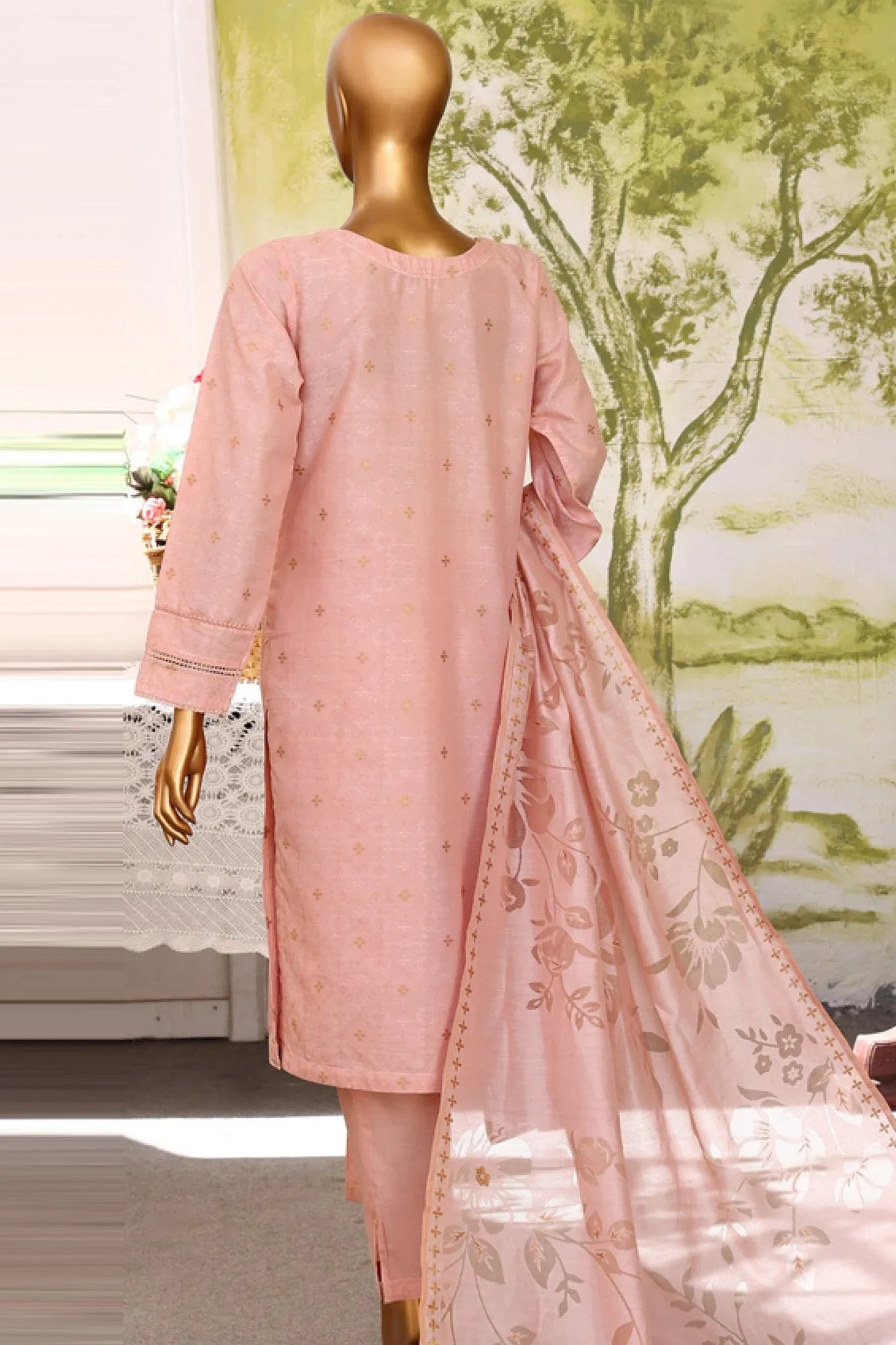 Damask By HZ Stitched 3 Piece Jacquard Lawn Collection'2024-DJL-408-Pink