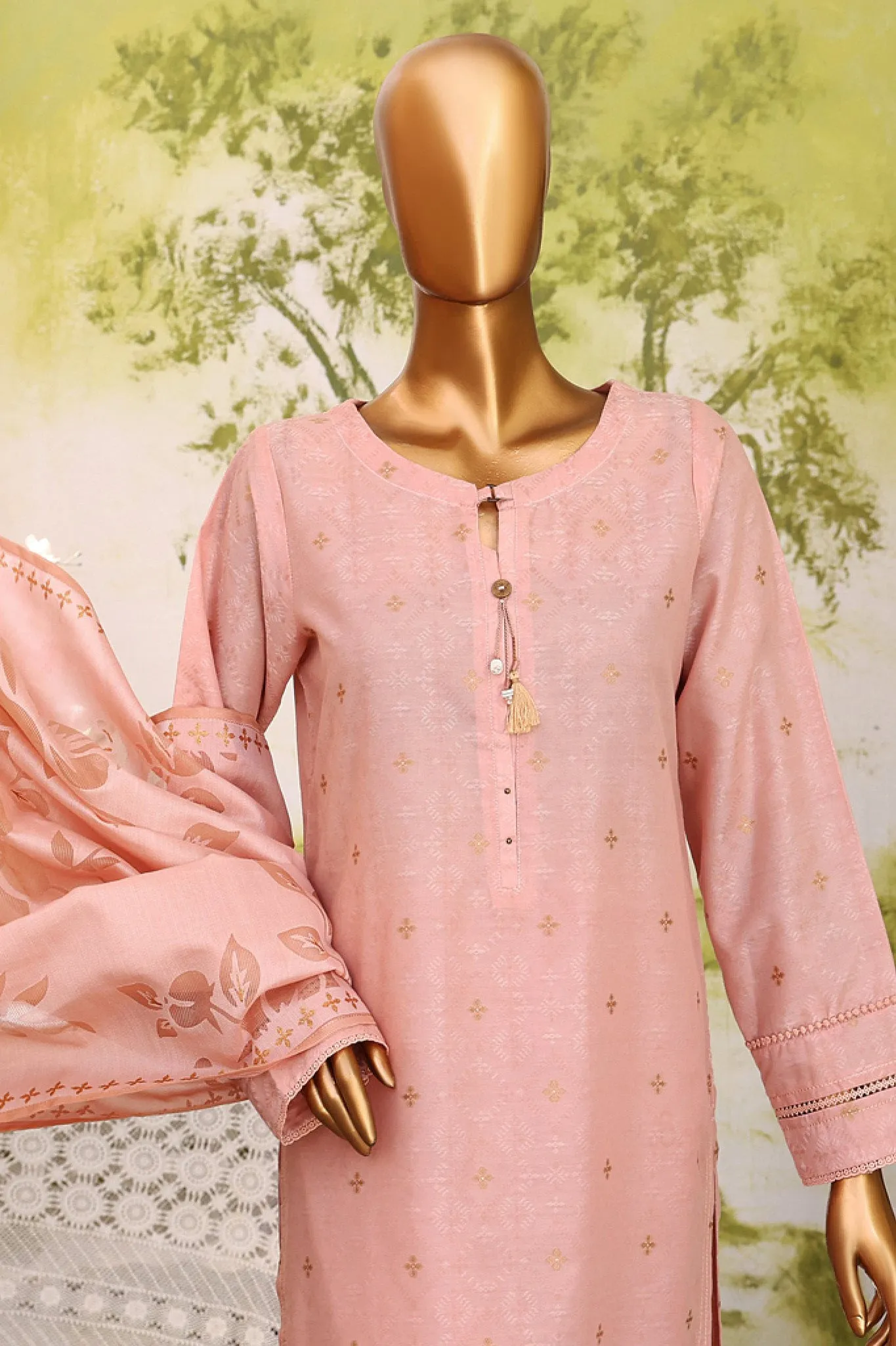 Damask By HZ Stitched 3 Piece Jacquard Lawn Collection'2024-DJL-408-Pink