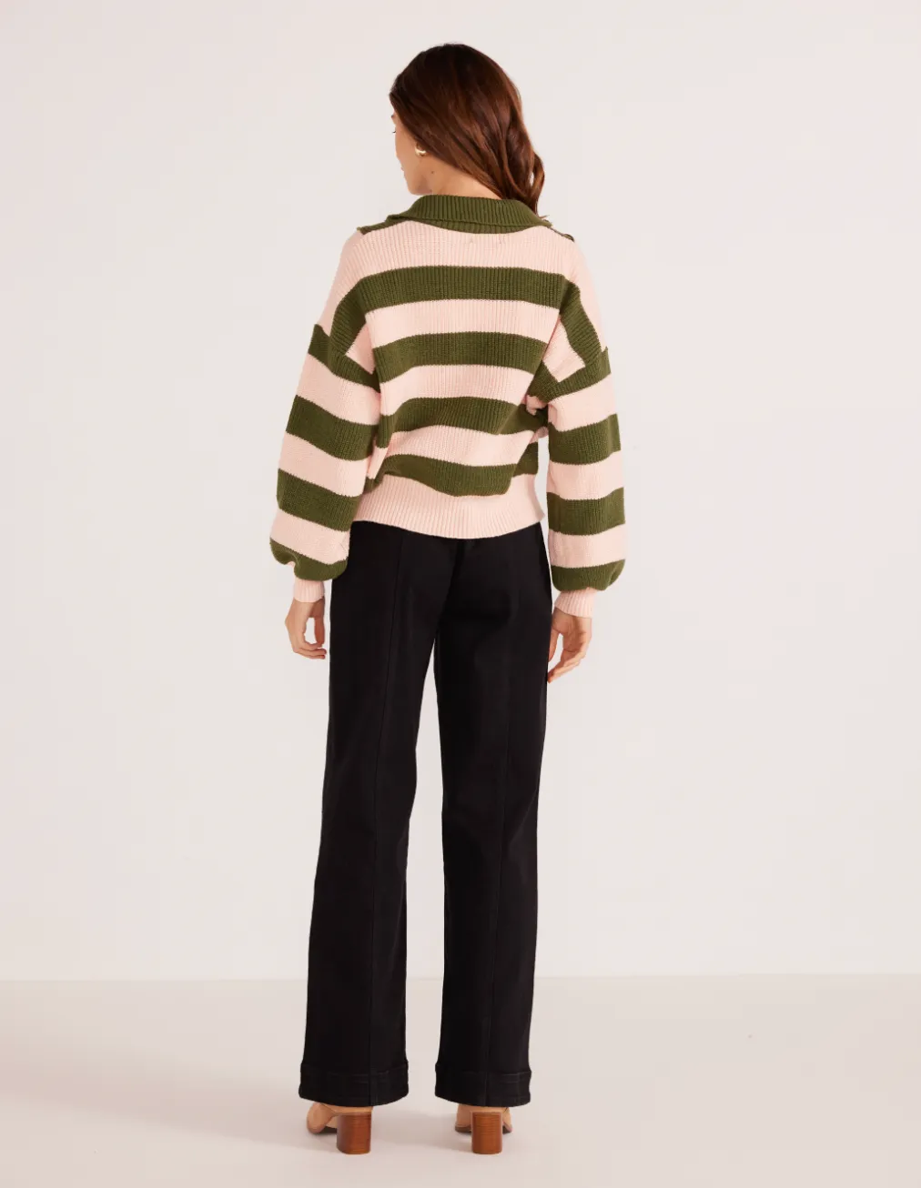 Darcy 1/4 Zip Knit Sweater - Khaki Stripe