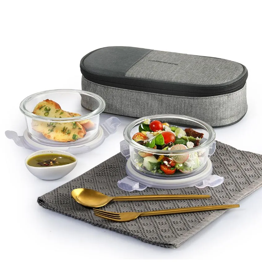 Delighta Borosilicate Glass Lunch Box with Jacket, Round