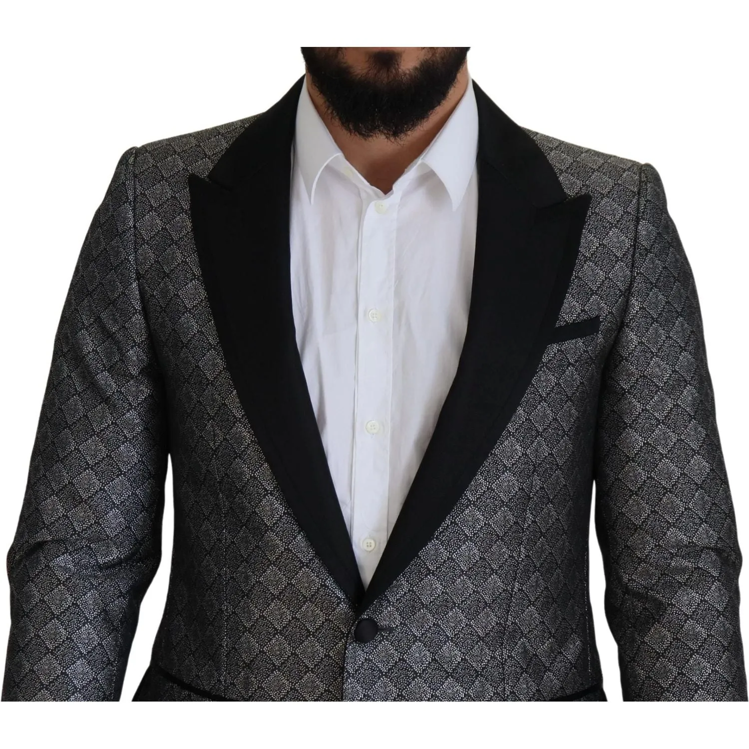 Dolce & Gabbana Elegant Silver Patterned Slim Fit Suit