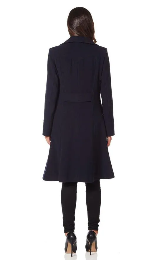 Double Breasted Navy Military Midi Coat