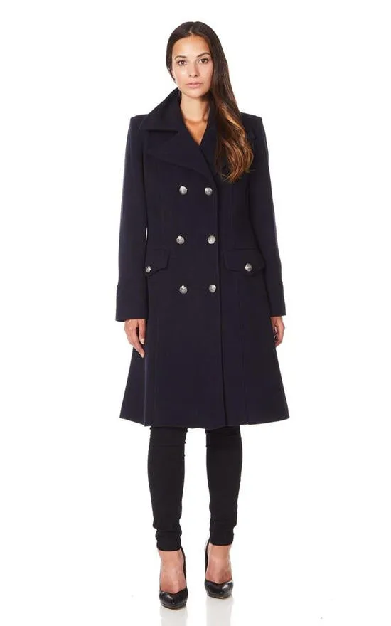 Double Breasted Navy Military Midi Coat