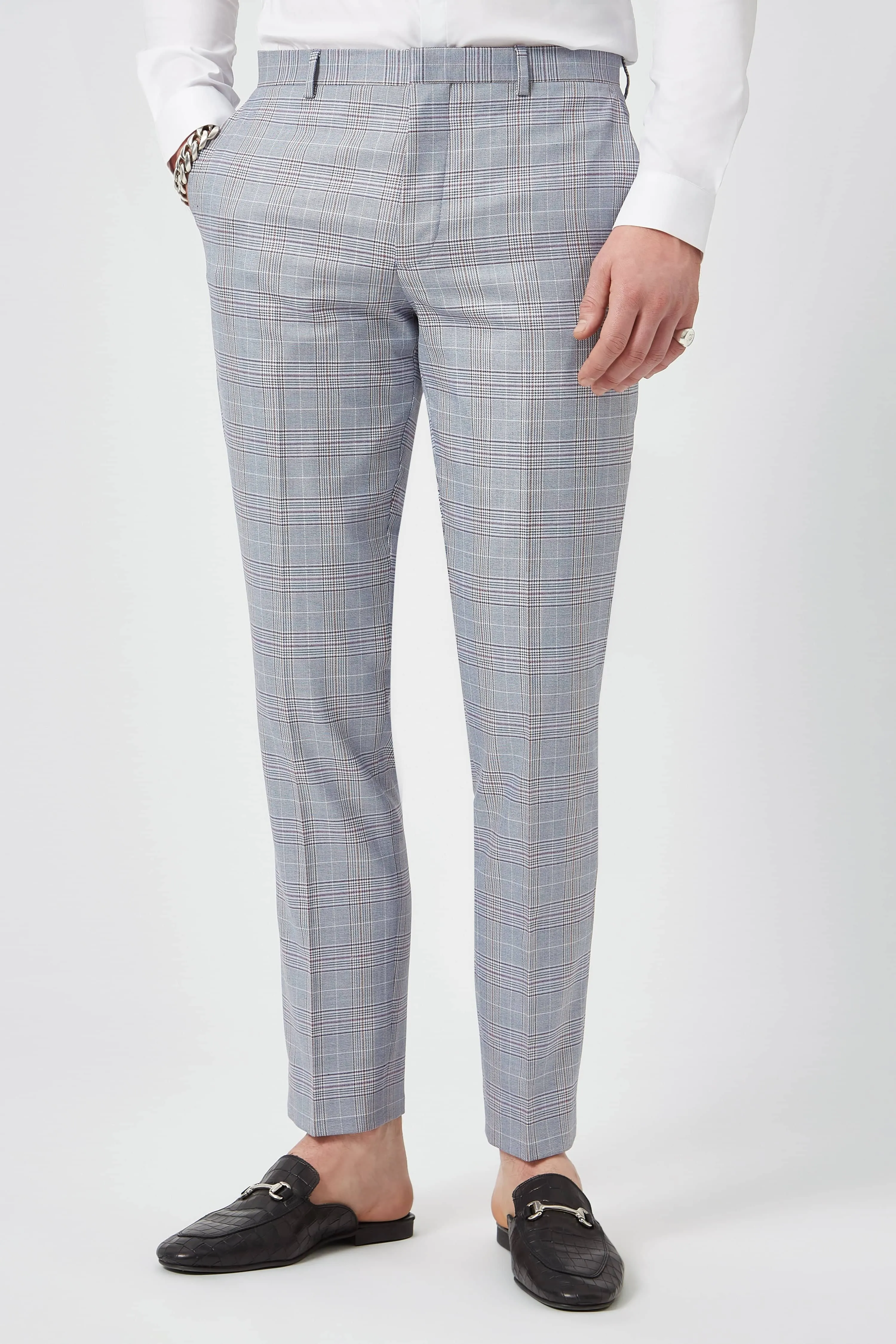 Earlswood Slim Fit Blue Check Trousers - ARCHIVE