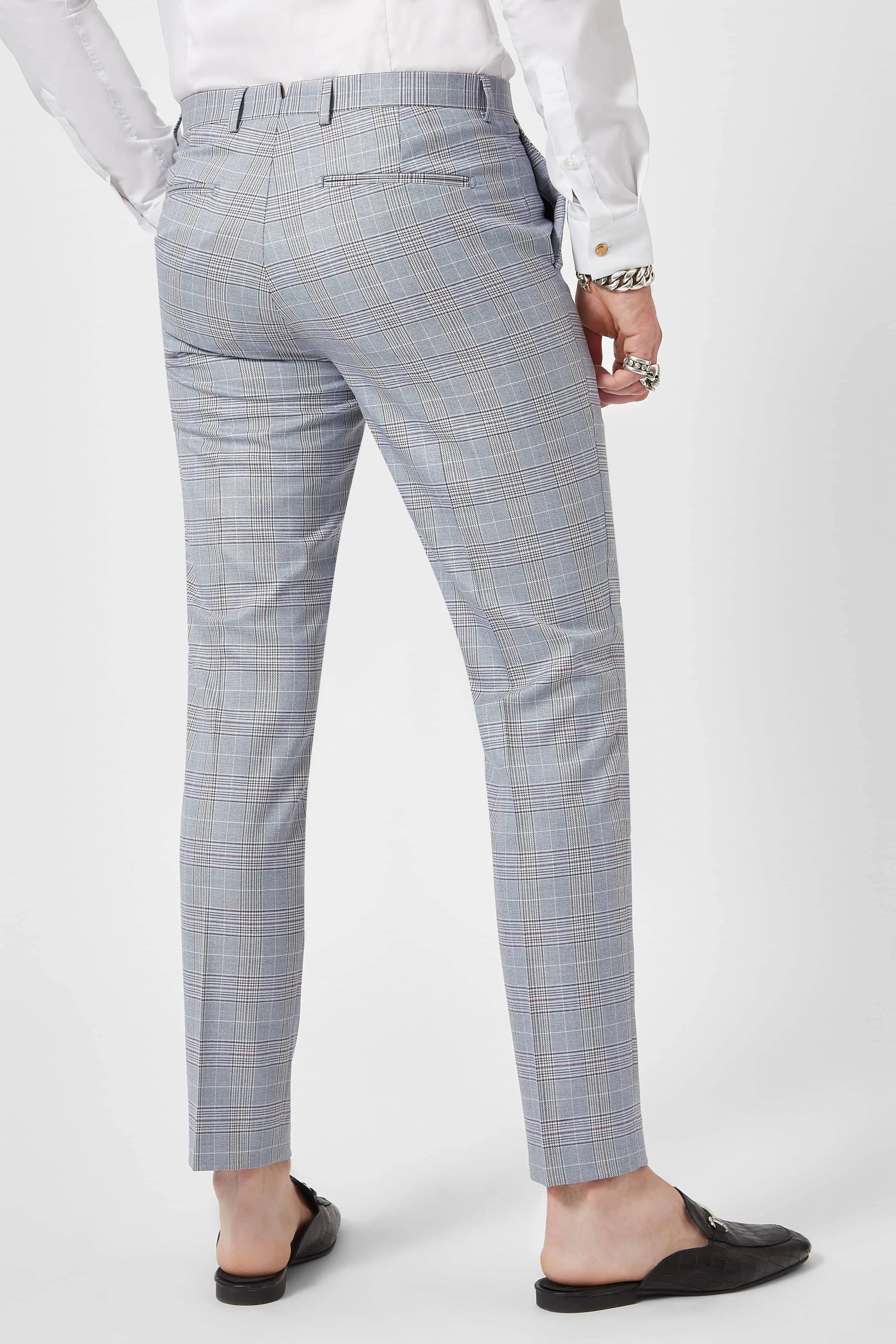 Earlswood Slim Fit Blue Check Trousers - ARCHIVE