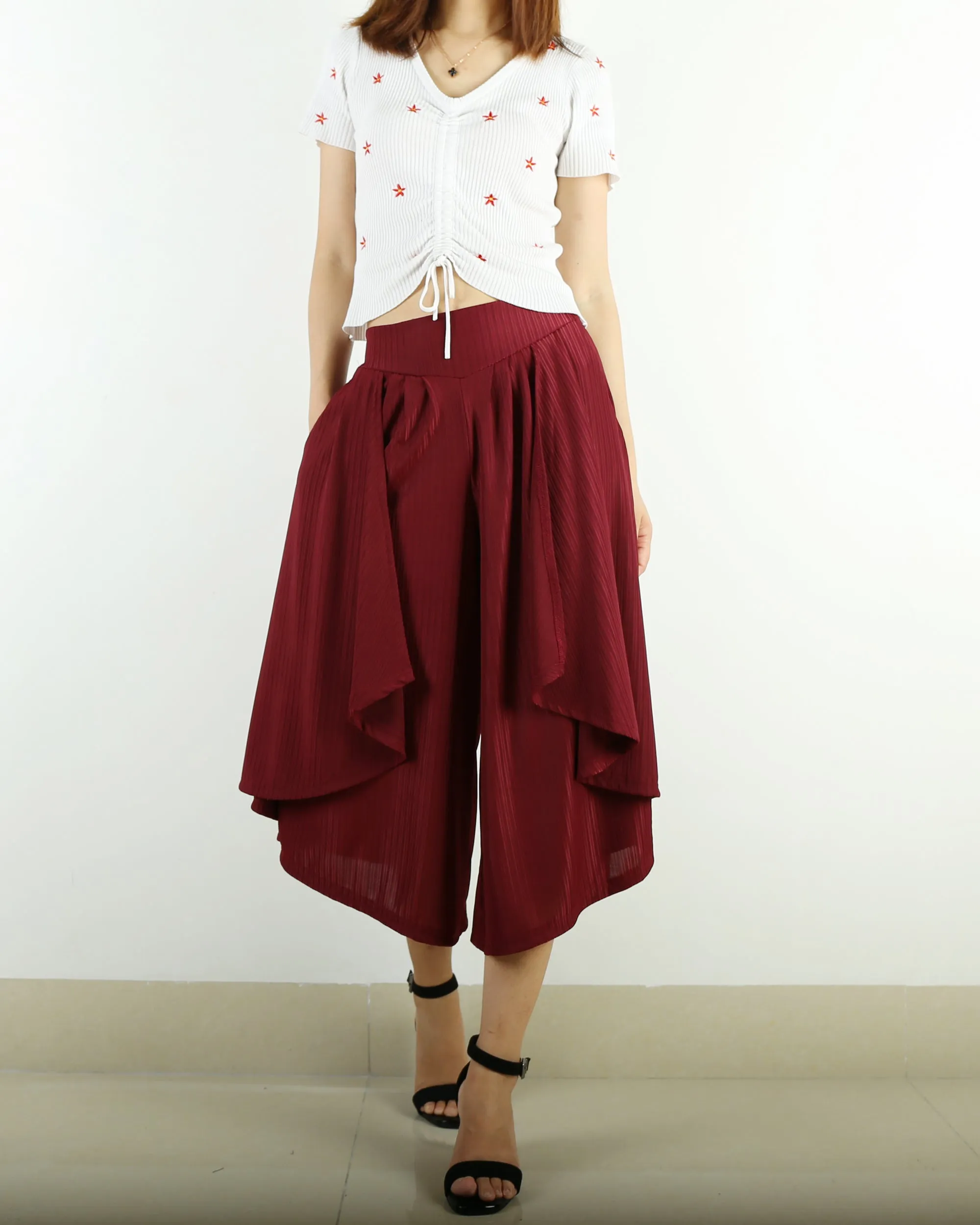 Elastic waist pants/Yoga skirt pants/black skirt pants/oversized pants/asymmetrical trousers (K1661)