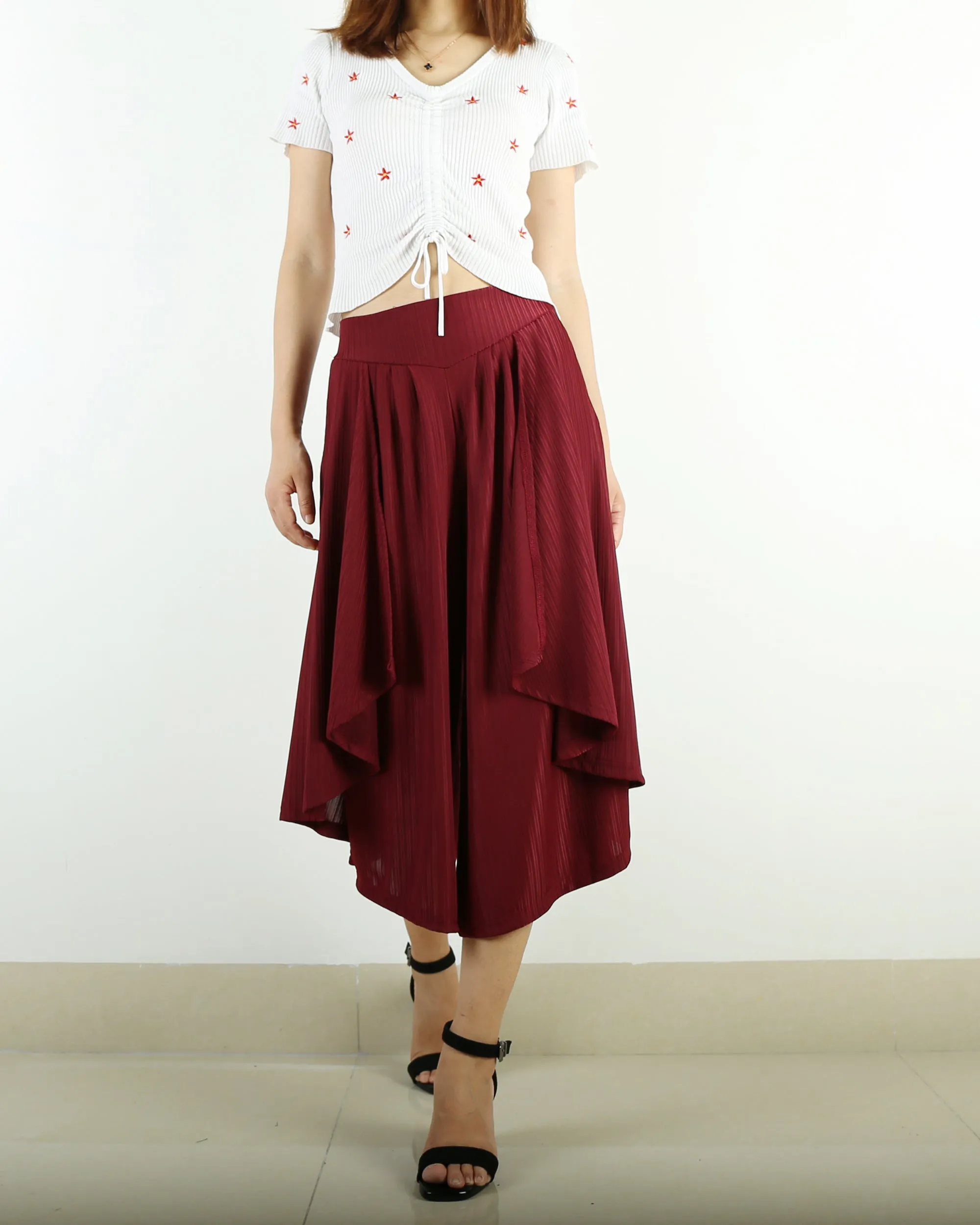 Elastic waist pants/Yoga skirt pants/black skirt pants/oversized pants/asymmetrical trousers (K1661)