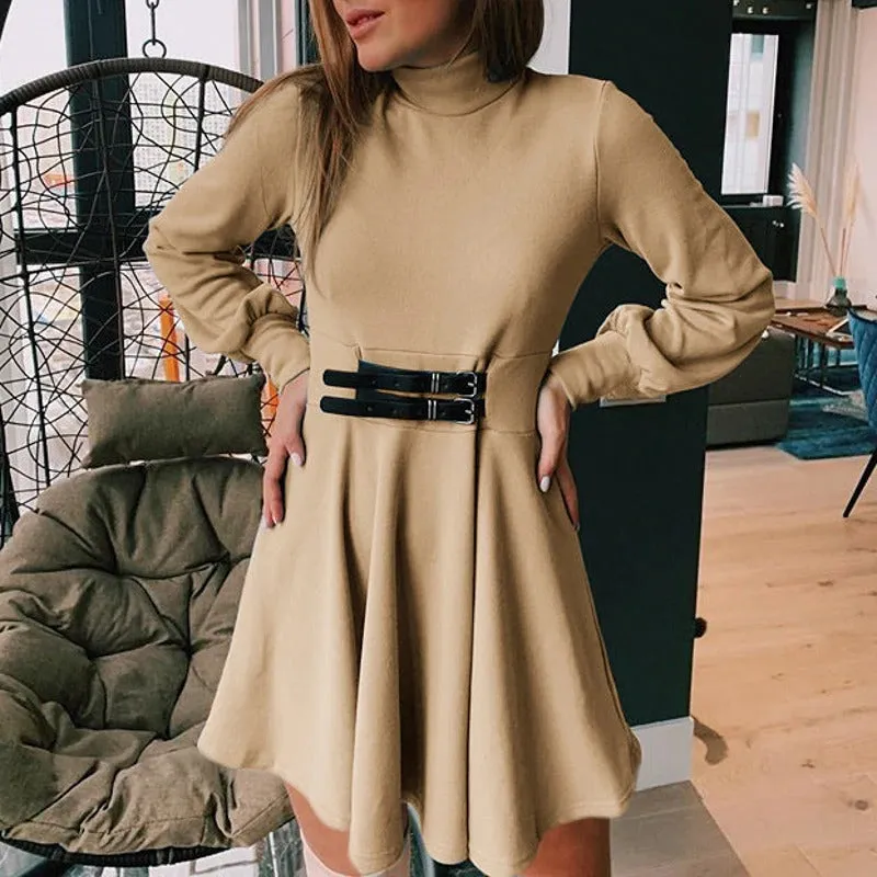 Elegant Knitted Long Sleeve Turtleneck Office Sweater Dress