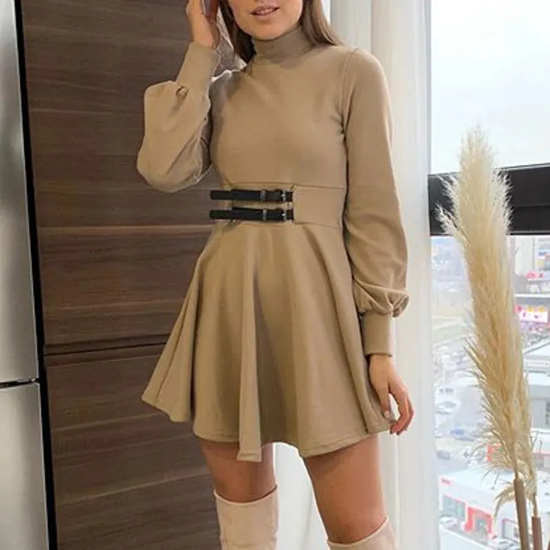 Elegant Knitted Long Sleeve Turtleneck Office Sweater Dress