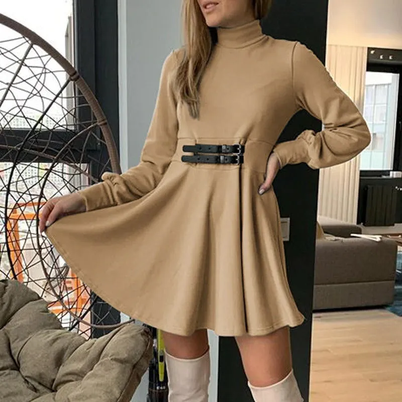 Elegant Knitted Long Sleeve Turtleneck Office Sweater Dress