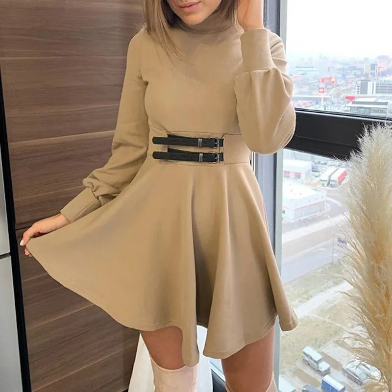 Elegant Knitted Long Sleeve Turtleneck Office Sweater Dress