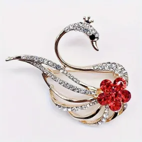 Elegant Swan Shaped Brooch Pin - Decorated with Shiny Rhinestones