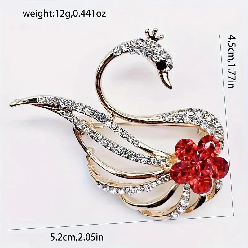 Elegant Swan Shaped Brooch Pin - Decorated with Shiny Rhinestones