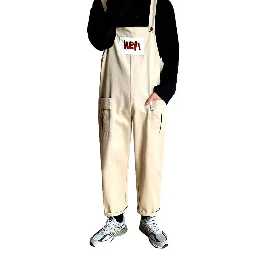 Embroidered baggy men's jean overall