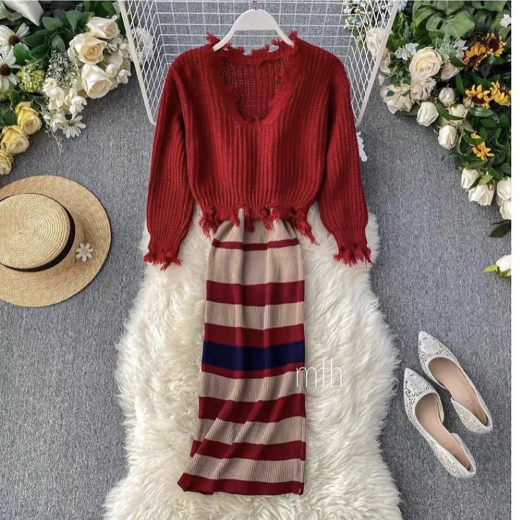 Emma Striped Dress With Sweater