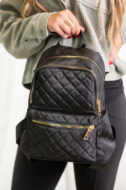 Enjoy Each Day - Abby Black Quilted Backpack Bag Tote Purse