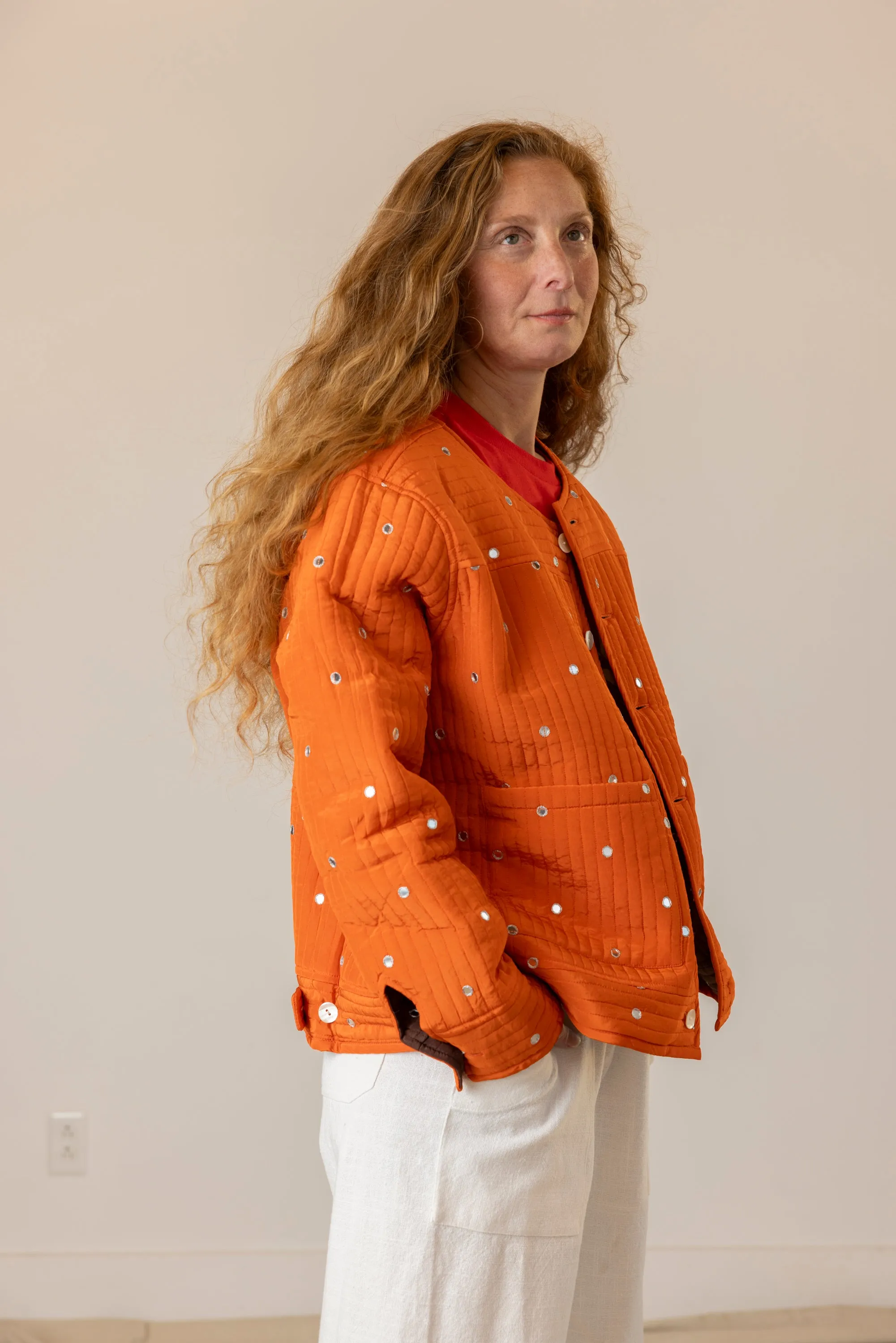 Fein Reversible Jacket with Mirror Embroidery - Chocolate/Tomato