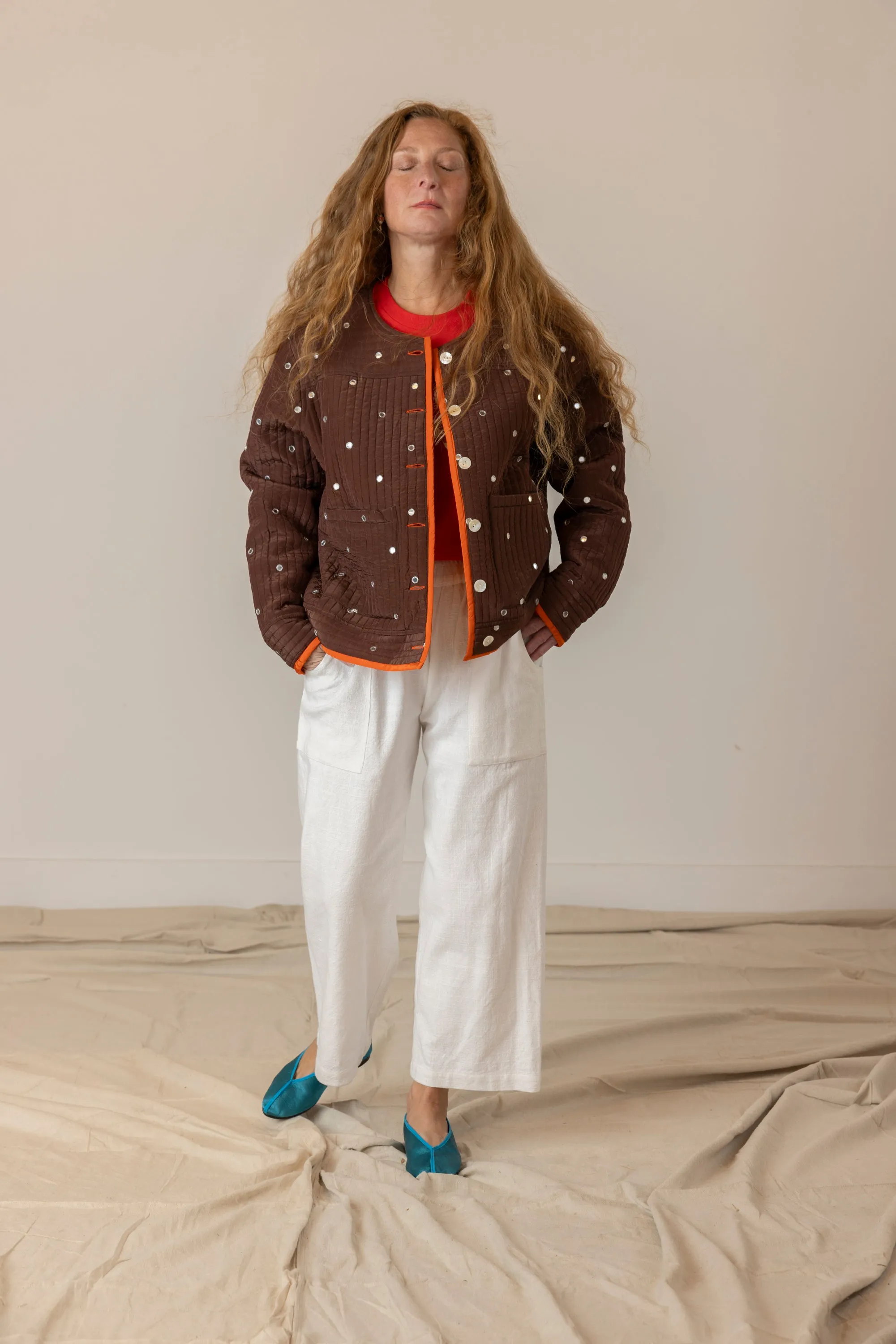 Fein Reversible Jacket with Mirror Embroidery - Chocolate/Tomato