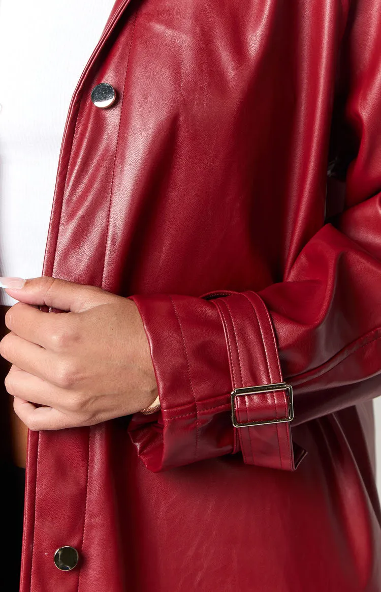 Finn Red PU Trench Coat