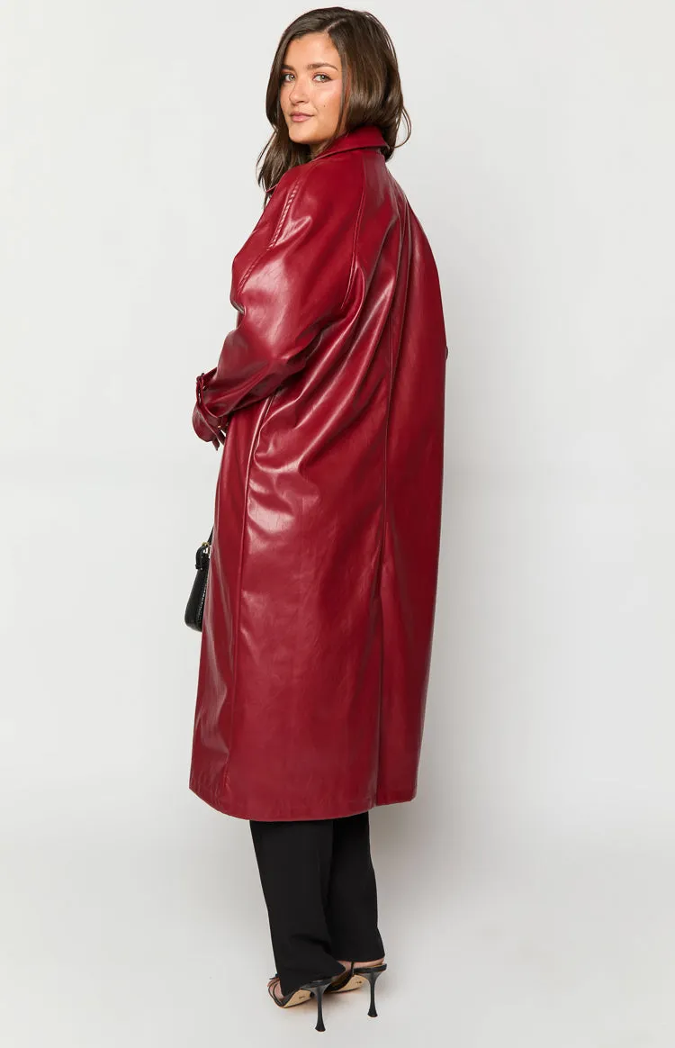 Finn Red PU Trench Coat