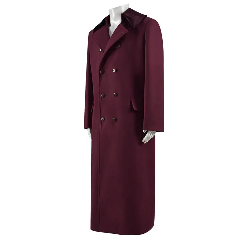 Fourth 4th Doctor Dark Red Long Trench Wool Coat Doctor Who Cosplay Costume