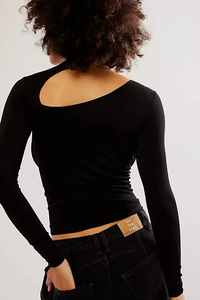 FREE PEOPLE CUT IT OUT SEAMLESS LONG SLEEVE TOP BLACK