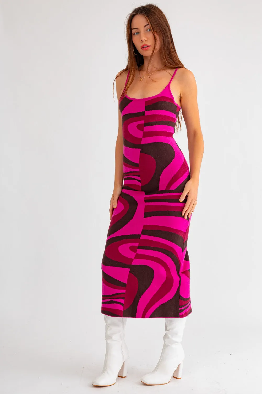 funky in fuschia midi sweater dress