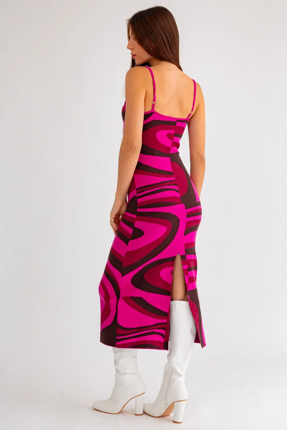 funky in fuschia midi sweater dress