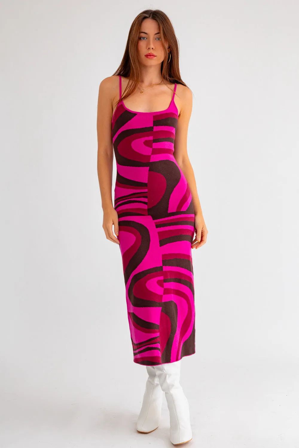 funky in fuschia midi sweater dress