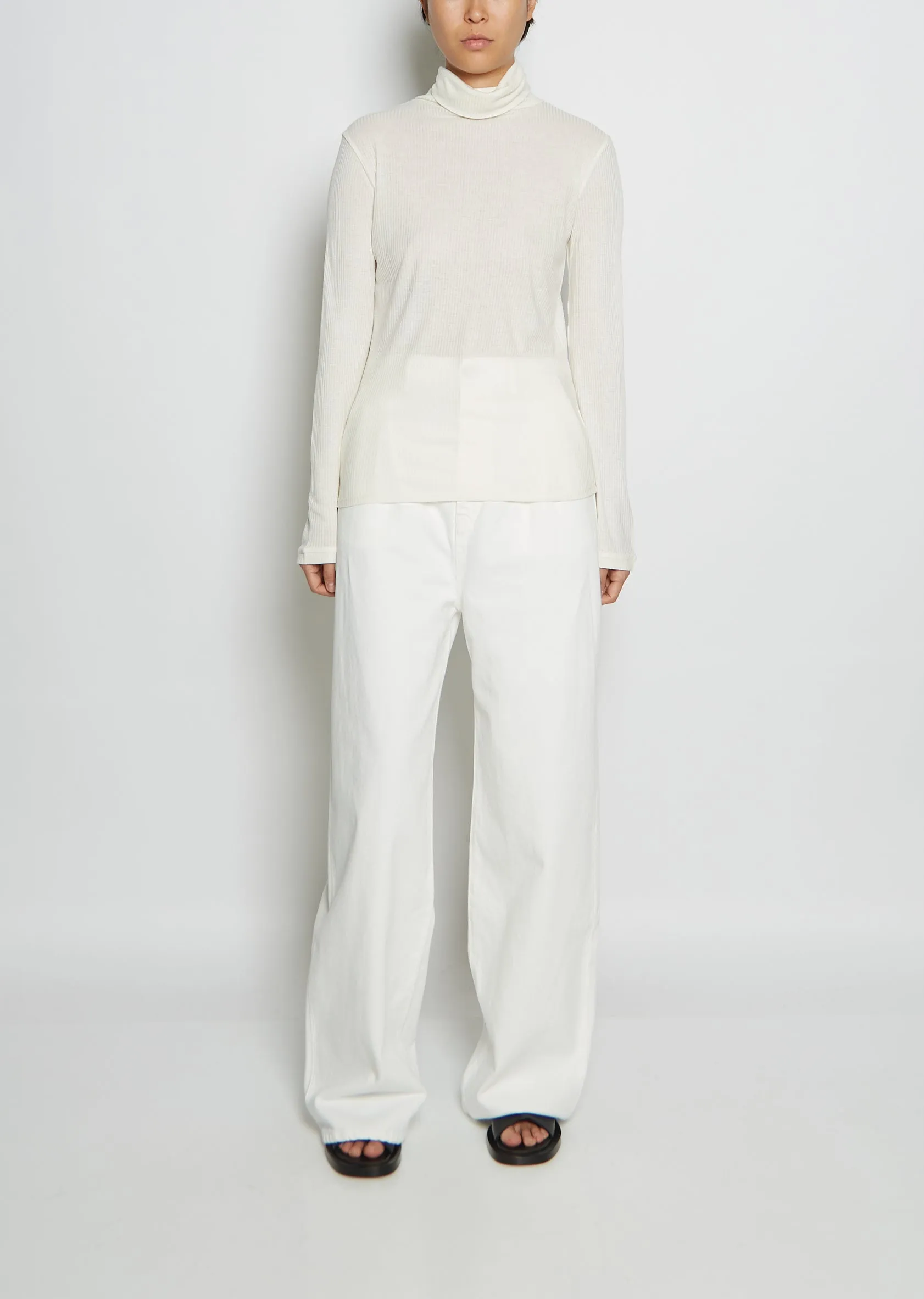 Gallinaran Viscose Wool Turtleneck Tee— Ivory