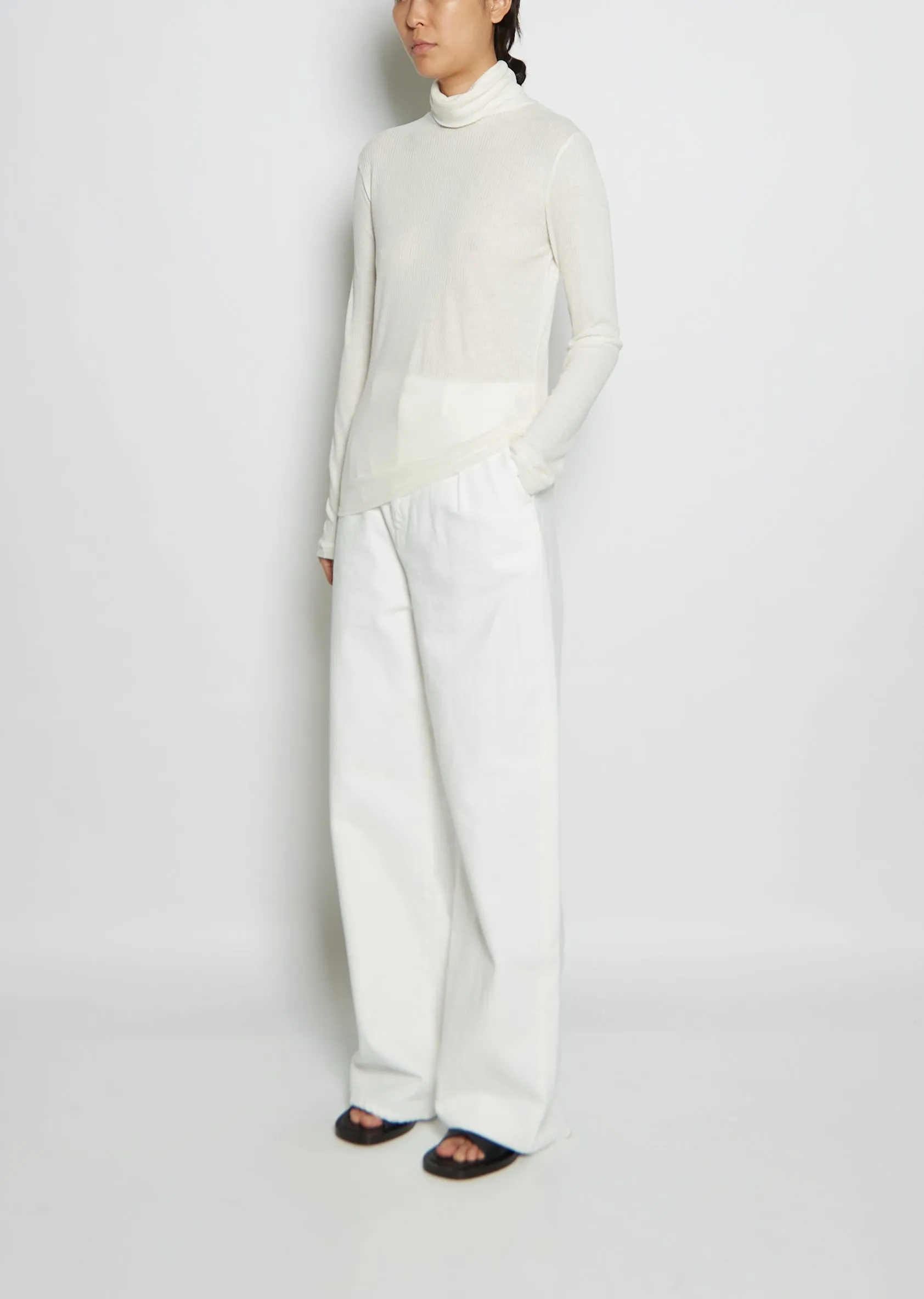 Gallinaran Viscose Wool Turtleneck Tee— Ivory