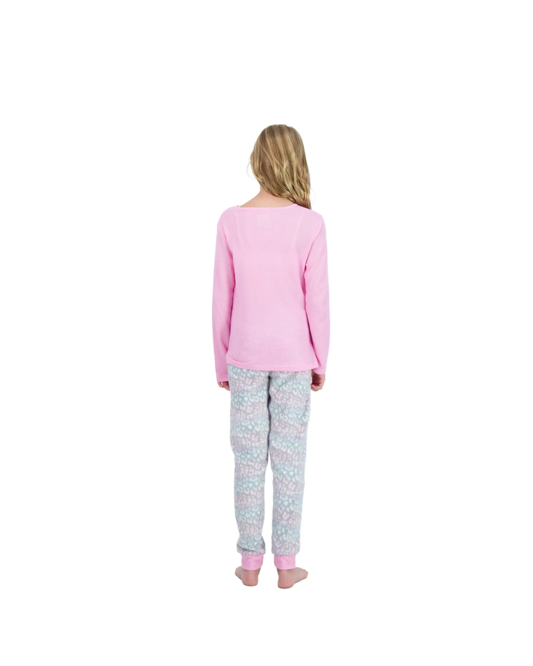 Girls 2-Piece Fleece Pajama Sets- Chill Vibes Only, Pink & Grey Pajama Set for Girls