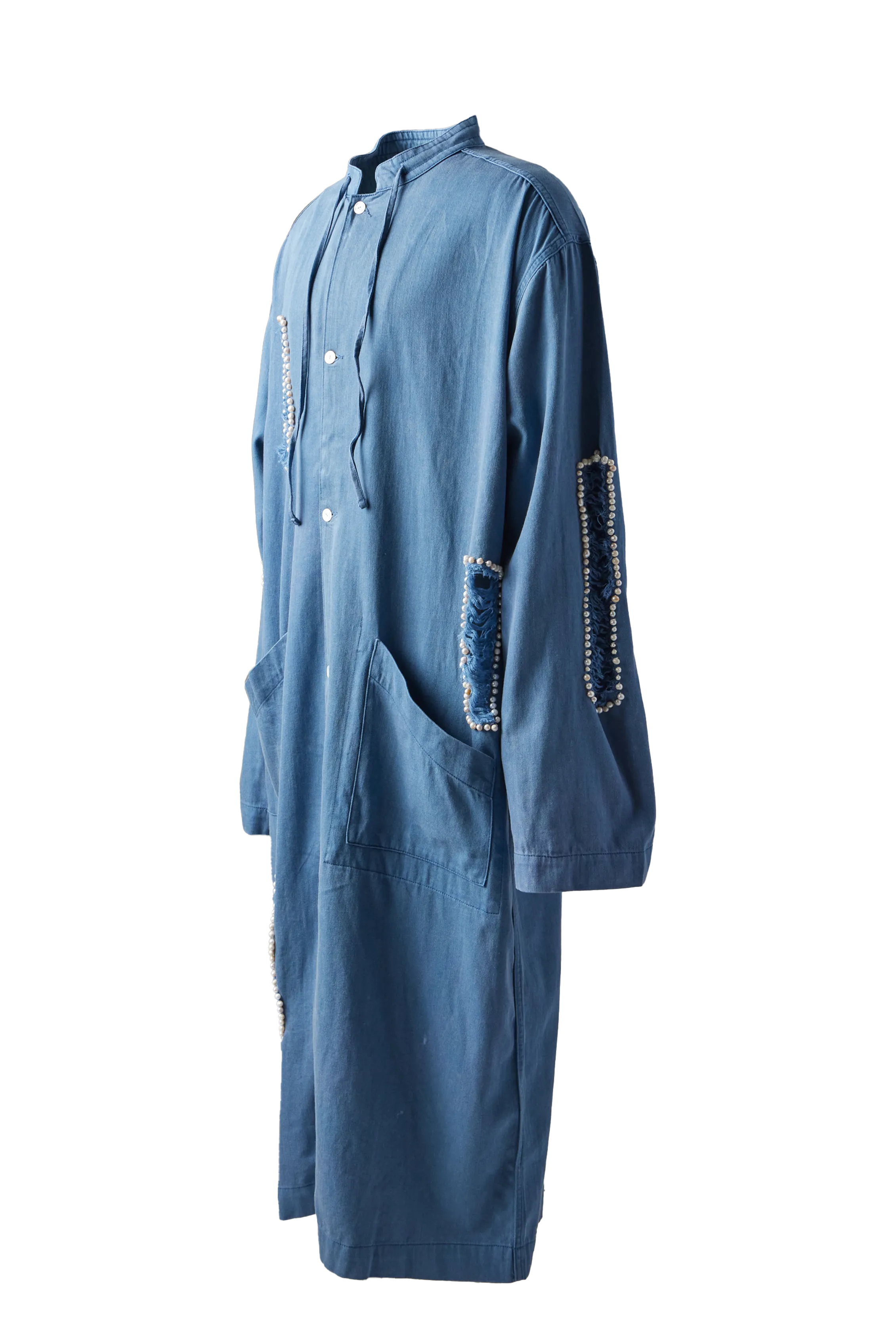 GLASS CYPRESS - Distressed Denim Trench Coat