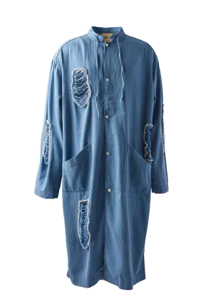 GLASS CYPRESS - Distressed Denim Trench Coat