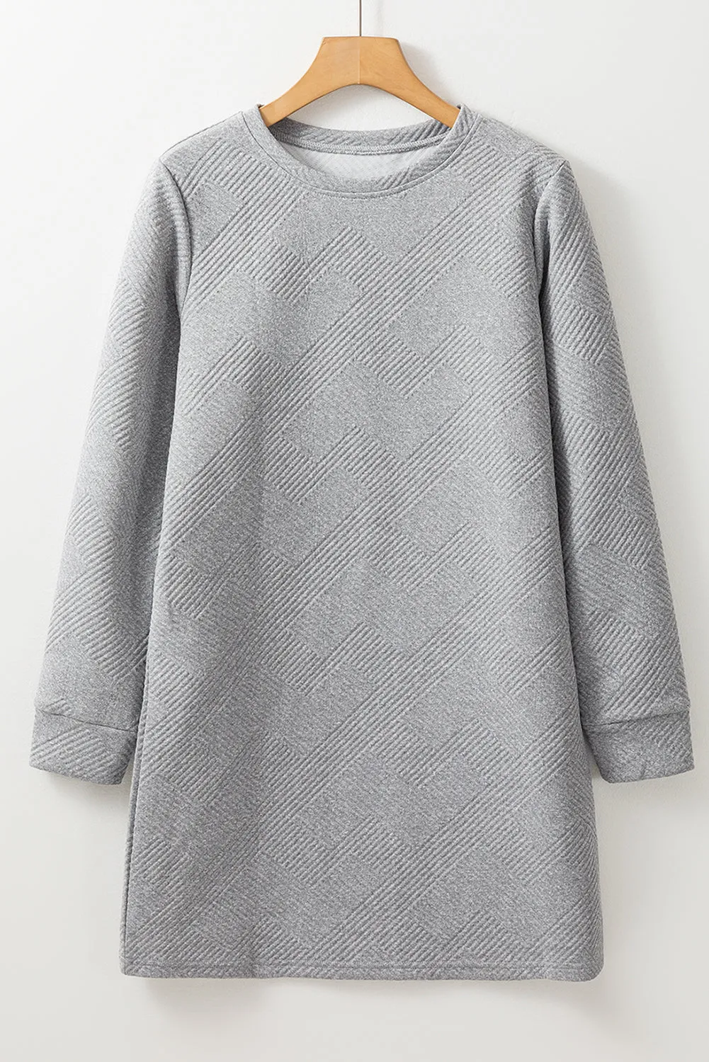 Grey Solid Colour Textured Long Sleeve Shift Dress