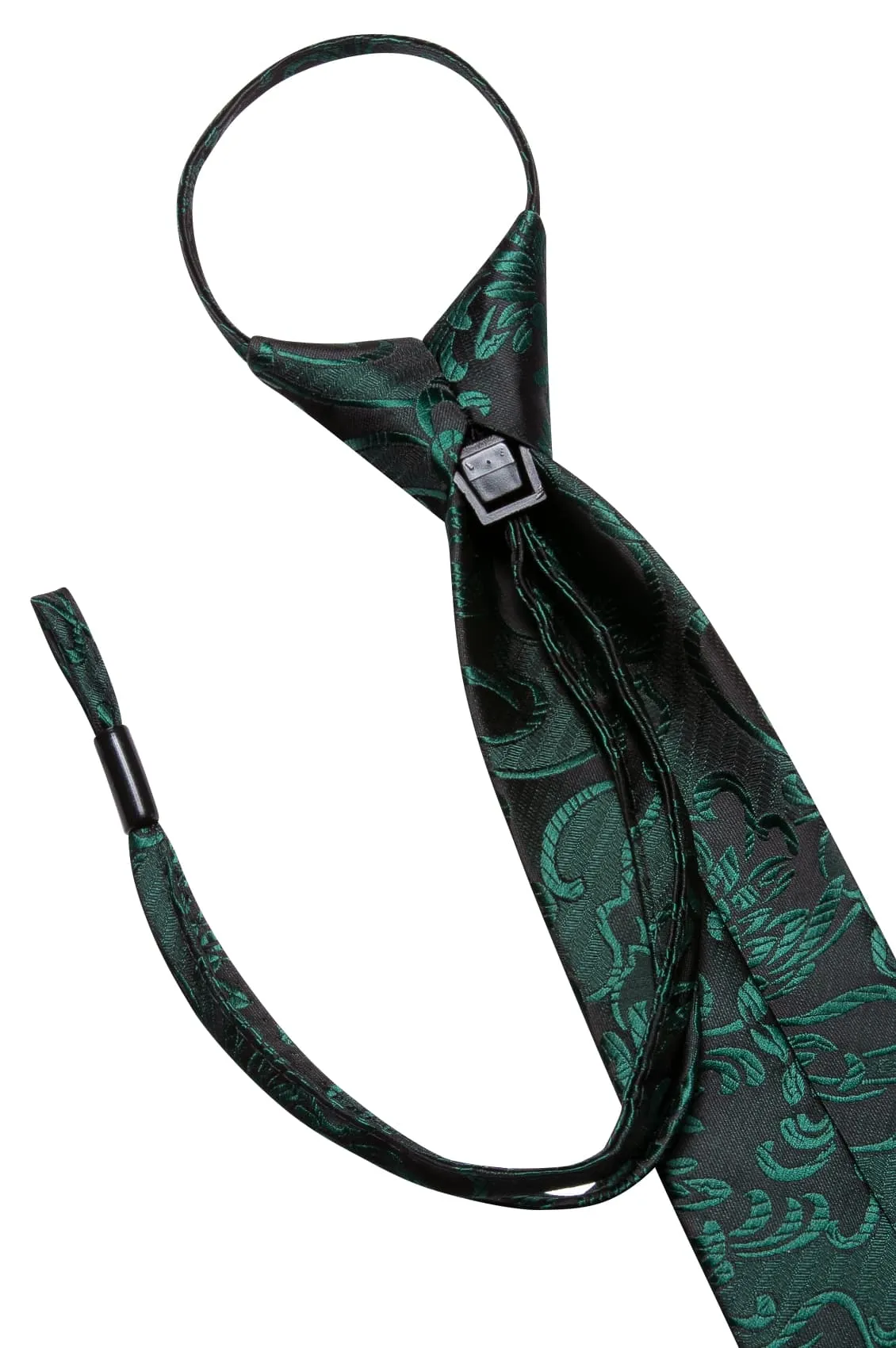 Hi-Tie Dark Green Zipper Ties Black Floral Men's Easy to Wear Tie Set