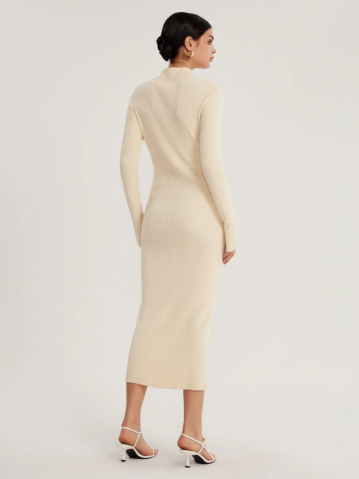 High Neck Long Sleeve Midi Dress