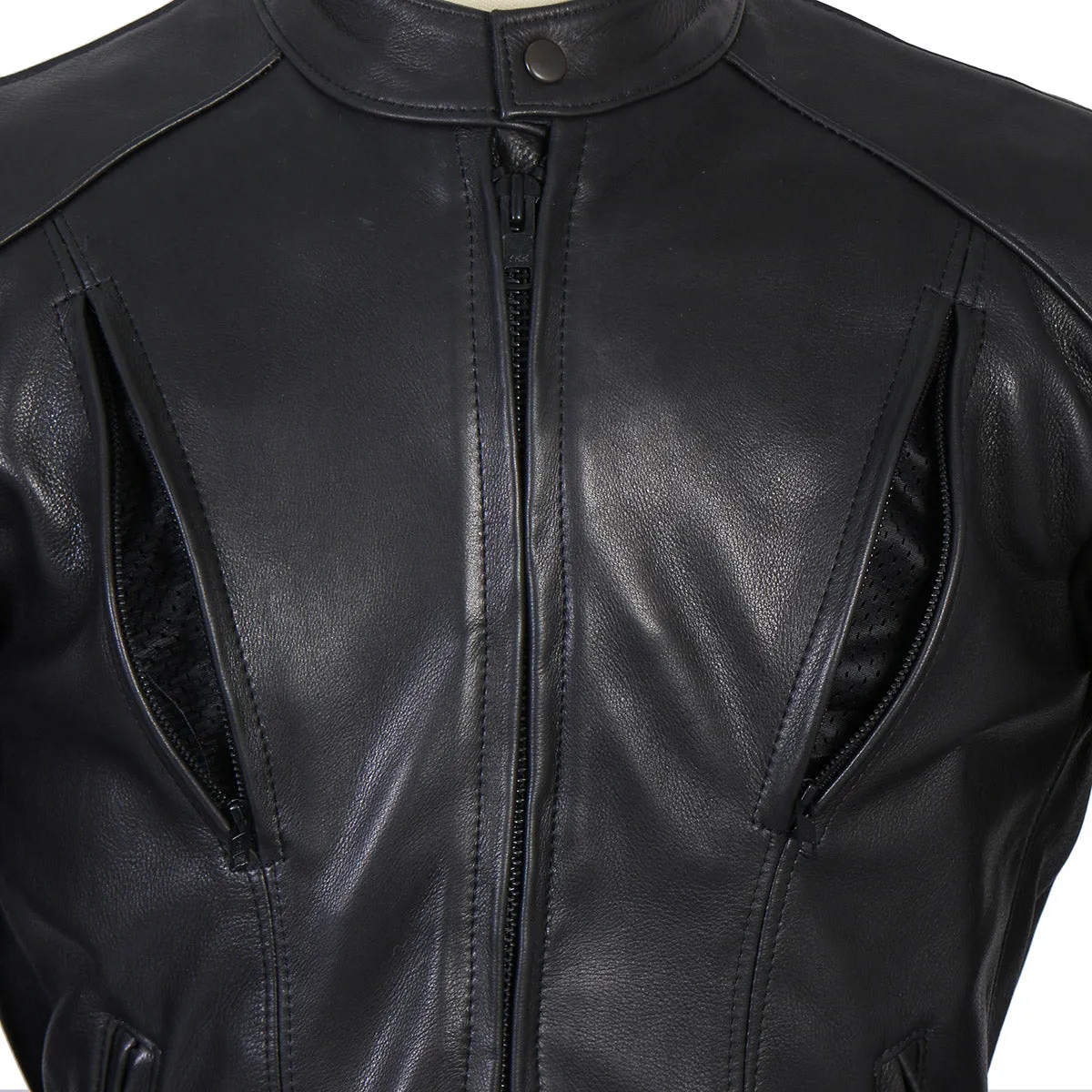 Hot Leathers JKM5002 USA Made Men's Black Vented Premium Leather Motorcycle Jacket with Side Lace