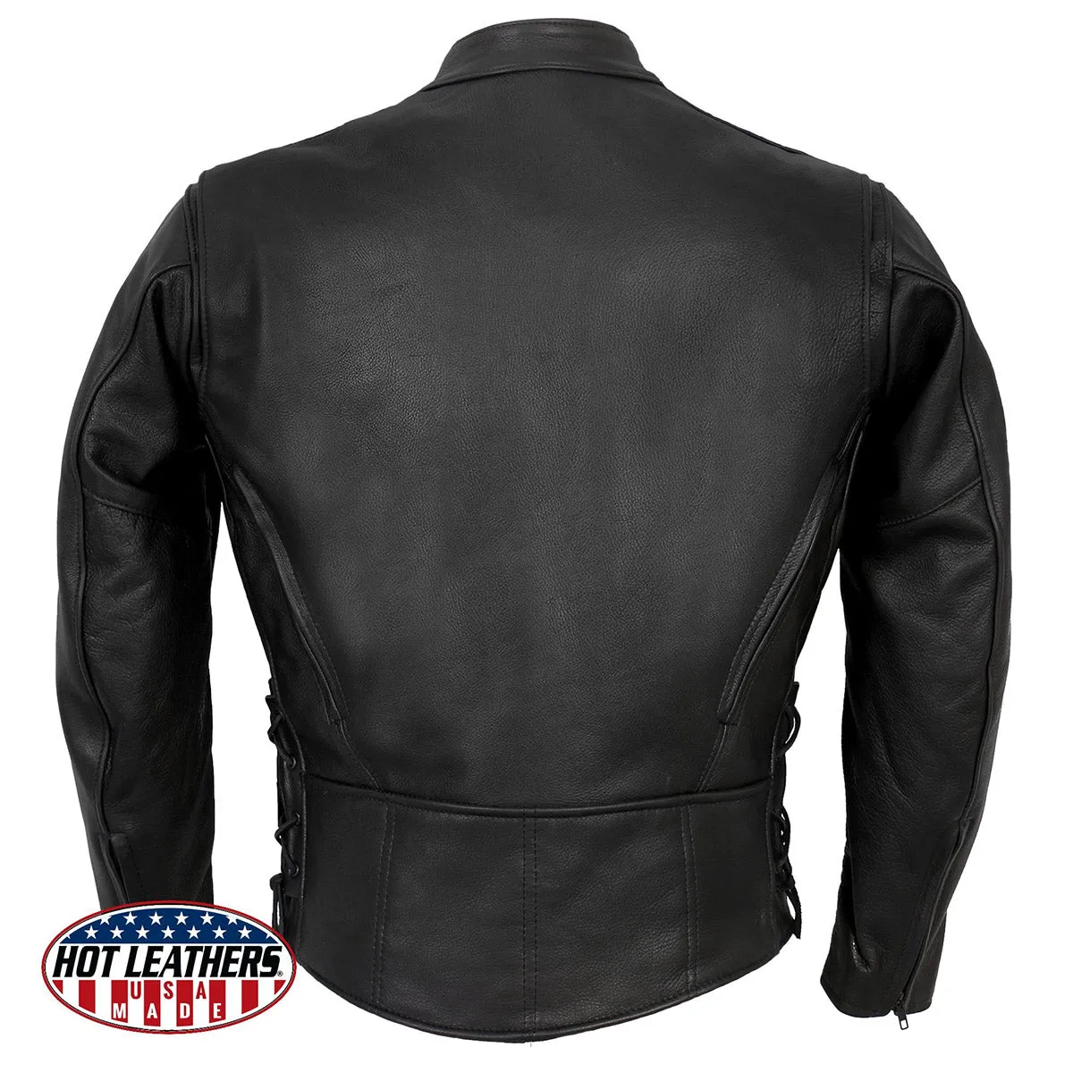 Hot Leathers JKM5002 USA Made Men's Black Vented Premium Leather Motorcycle Jacket with Side Lace